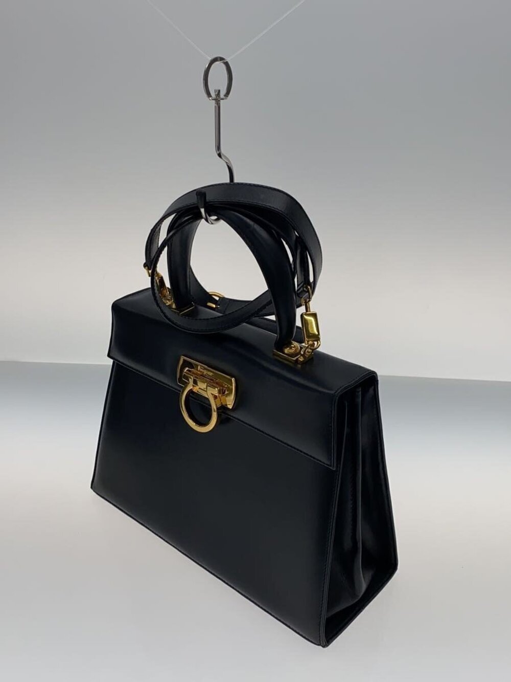 Salvatore Ferragamo Gancini Black Handbag Leather Black